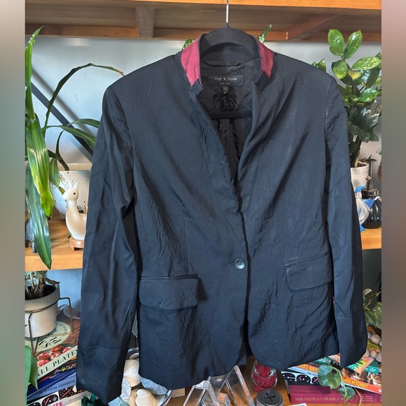 rag & bone Jackets & Blazers - Rag & Bone Archer Black Blazer with Maroon Collar Detail